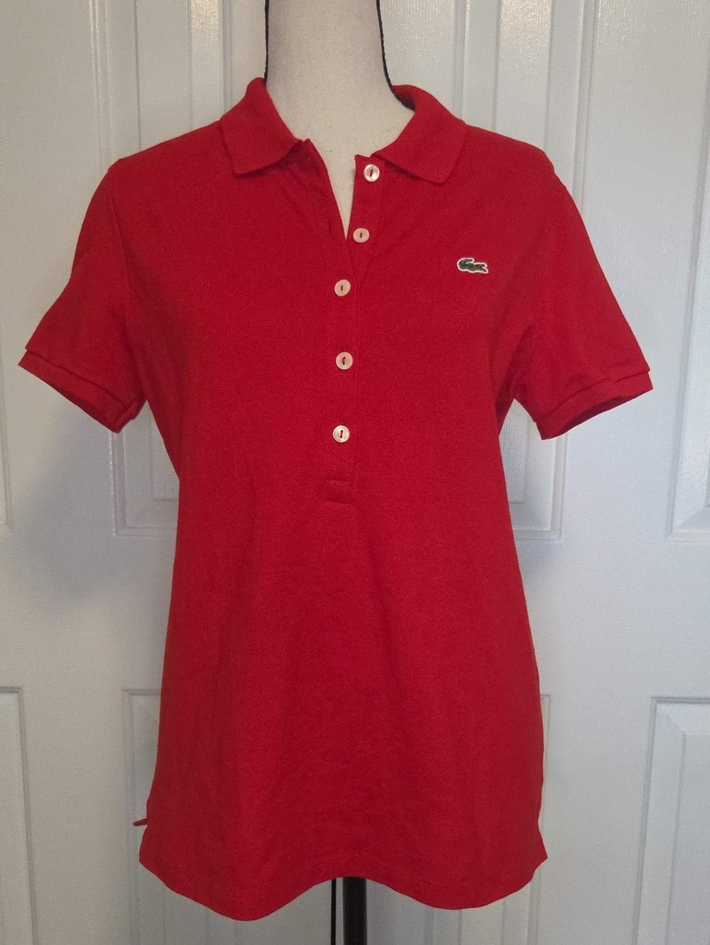 Lacoste Red Stretch Cotton Polo Shirt Size 40 US 8 Short Sleeve